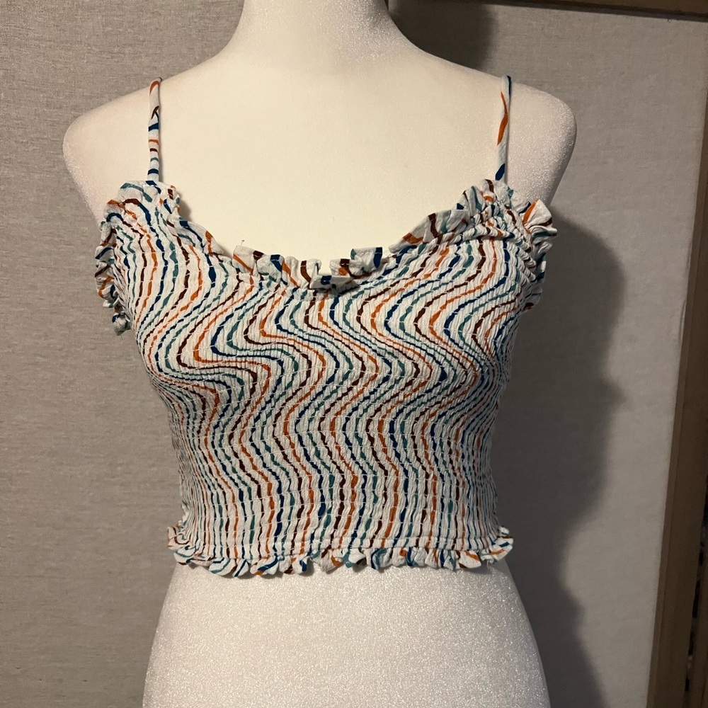 Olivaceous Two Piece Matching Set White Ruffle Skirt & Strap Crop Top Size Small
